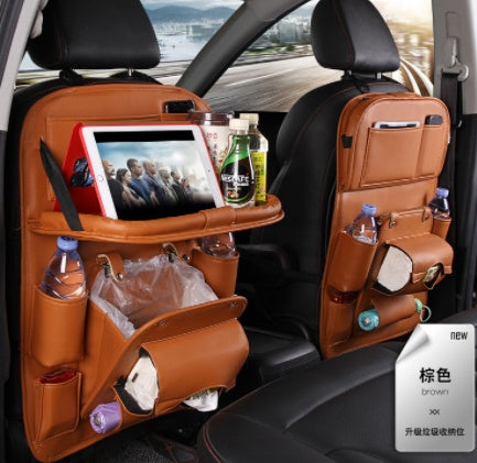 PU Leather Car Storage Bag Multifunction Seat Back Tray Hanging Bag Waterproof Car Organizer Automotive Interior Accessories - BuzzMart