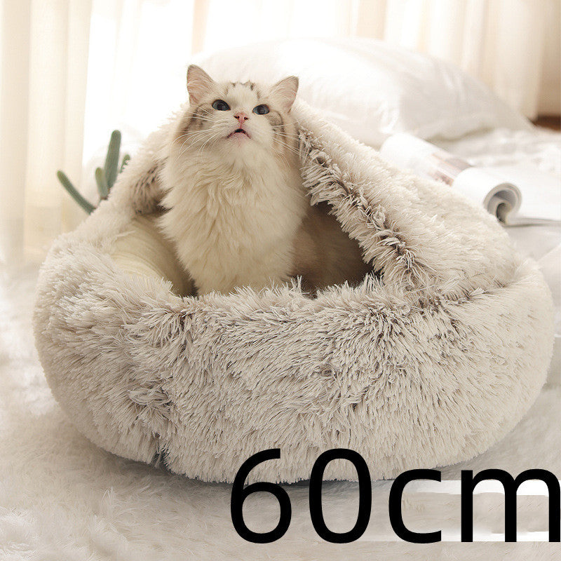 2 In 1 Dog And Cat Bed Pet Winter Bed Round Plush Warm Bed House Soft Long Plush Pets Bed Pet Products - BuzzMart
