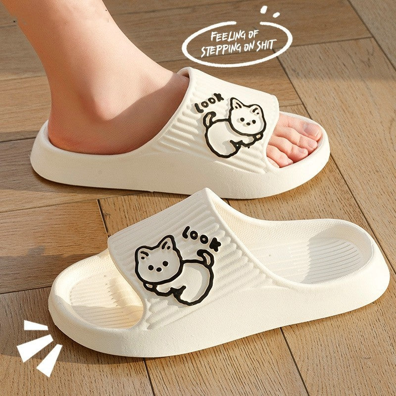 Cute Cat Slippers Summer Women Home Shoes Bath Thick Platform Non-Slip Slides Indoor Outdoor - BuzzMart
