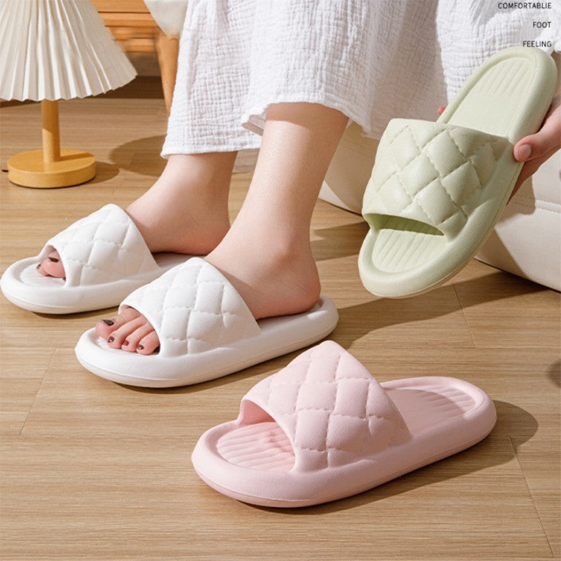 New Rhombus Home Slippers Summer Non-slip Floor Bathroom Slipper Lightweight Simple House Shoes For Women Men - BuzzMart