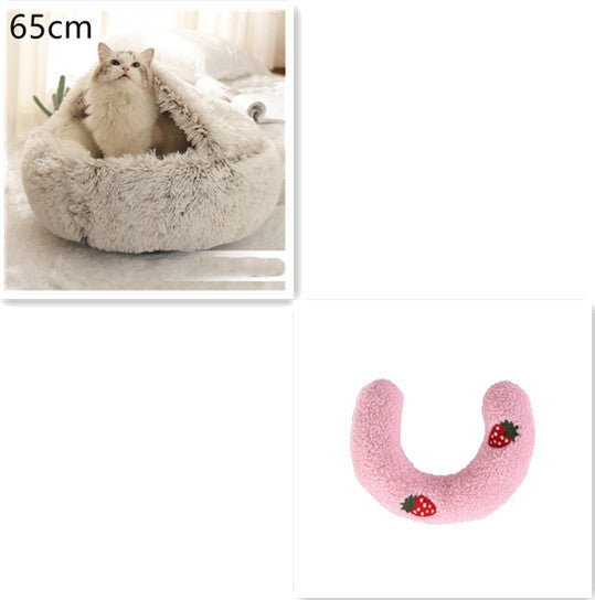 2 In 1 Dog And Cat Bed Pet Winter Bed Round Plush Warm Bed House Soft Long Plush Pets Bed Pet Products - BuzzMart