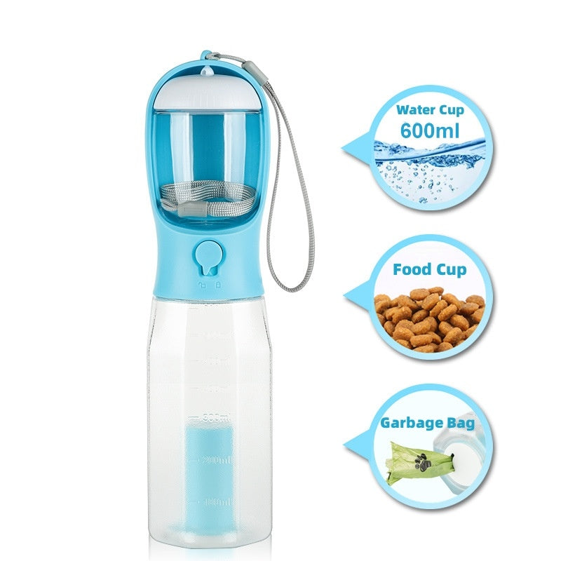 Portable Cat Dog Water Bottle Food Feeder Drinker Poop Dispenser 3 In 1 Leak-proof Multifunctional Dog Water Bottle Pet Products - BuzzMart