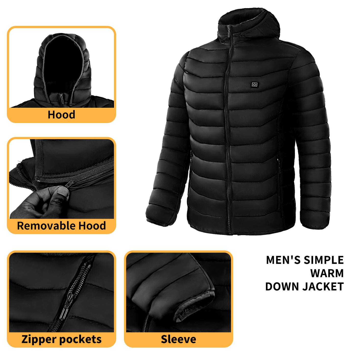 Men Heated Puffer Jacket Electric Heating Coat Insulated Hood Windbreaker 9Heat Zones - BuzzMart