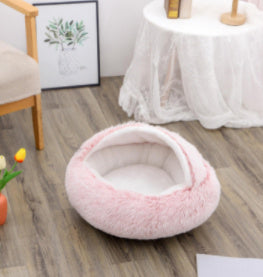 2 In 1 Dog And Cat Bed Pet Winter Bed Round Plush Warm Bed House Soft Long Plush Pets Bed Pet Products - BuzzMart
