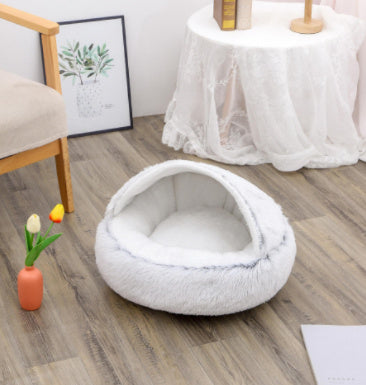 2 In 1 Dog And Cat Bed Pet Winter Bed Round Plush Warm Bed House Soft Long Plush Pets Bed Pet Products - BuzzMart