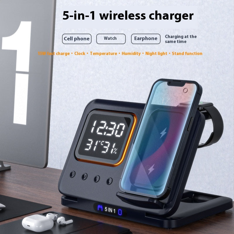 15W Wireless Chargers Stand 5 In1 LED Digital Alarm Clock Fast Charging Dock Station - BuzzMart