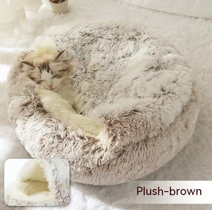 2 In 1 Dog And Cat Bed Pet Winter Bed Round Plush Warm Bed House Soft Long Plush Pets Bed Pet Products - BuzzMart