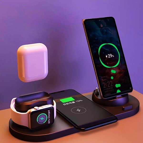 Wireless Charger For IPhone Fast Charger For Phone Fast Charging Pad For Phone Watch 6 In 1 Charging Dock Station - BuzzMart